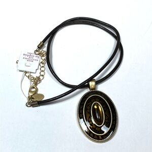 Lia Sophia Realm Brown Enamel Oval Glass Bead Center Pendant Gold Tone Necklace